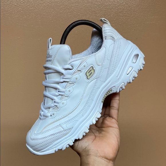 Skechers D’Lites White Cream Silver Sneakers - Picture 10 of 16